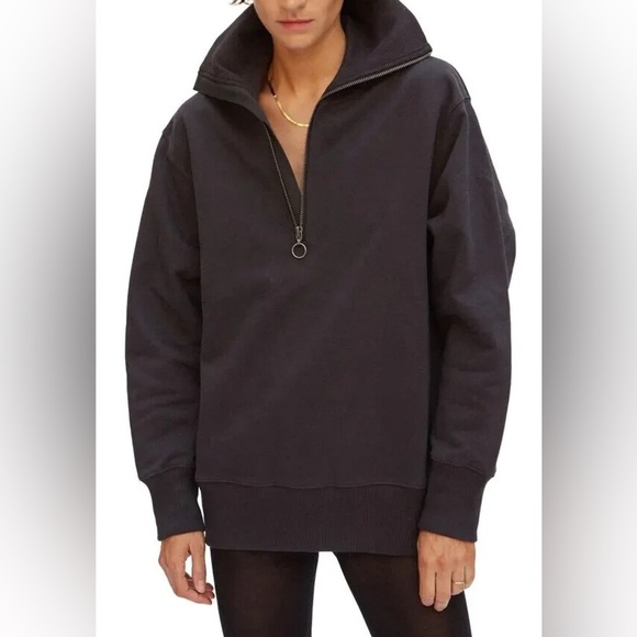 New Thakoon Quarter Zip Pullover Gunmetal Black Oversized Fit Quiet Luxury - Picture 1 of 6